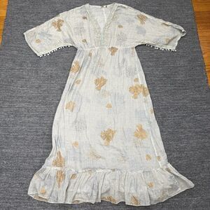 Dolma Coral Reef Maxi Dress Women Large Gray Gauzy Beaded Beach Boho Empire